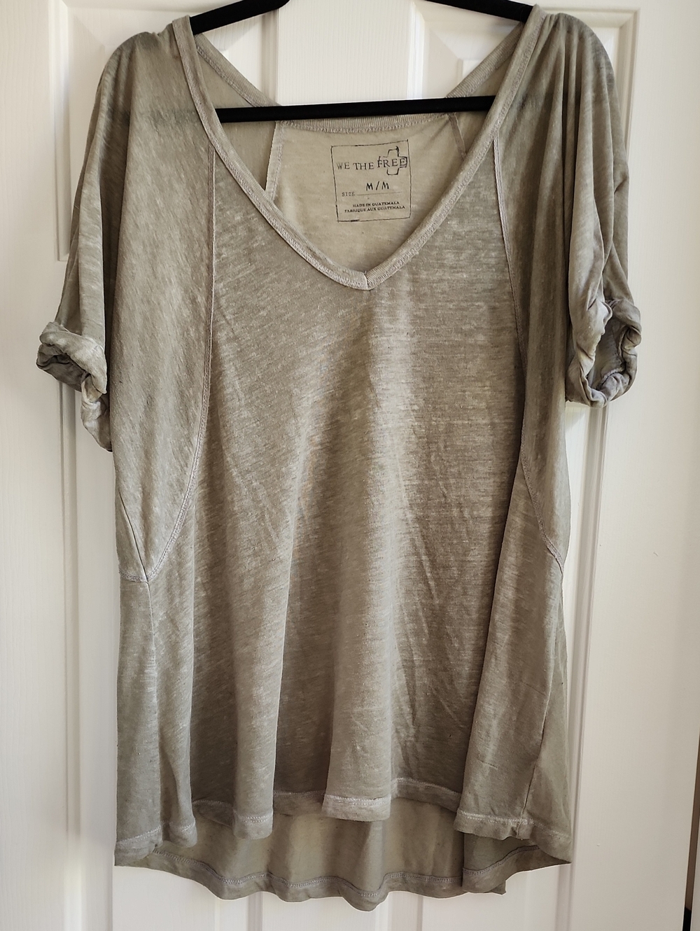We The Free Olive V-Neck Rolled Sleeve Tunic Top